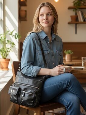 Brighton Blondie leather moc snakeskin organizer crossbody bag